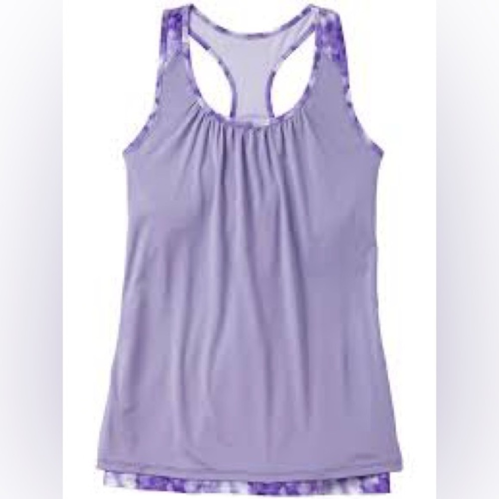 ATHLETA Gray‎ Wisteria Purple Racerback Tank Double Layer side ruching Medium
